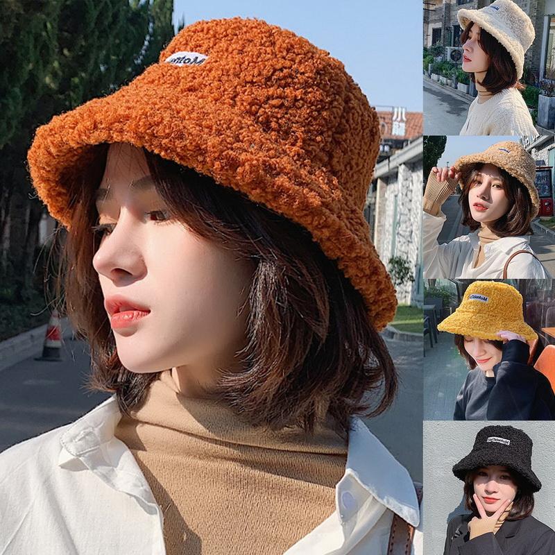 

Faux Fur Bucket Hat Thickened Warm winter for Women Korean Wool Hats bob Lady panama Outdoor hiking Velvet fisherman hat
