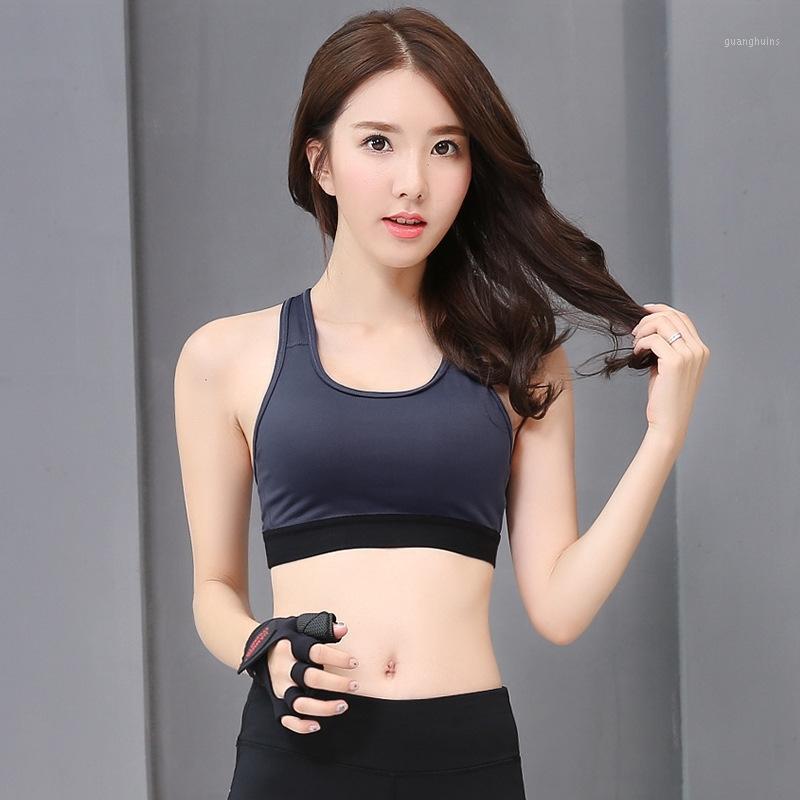 

Blue Gray Patch Women's Sport Bras Cross Back High Elastic Breathable Quick Dry Big Girs Shockprrof Yoga Top Bra1, Dark blue