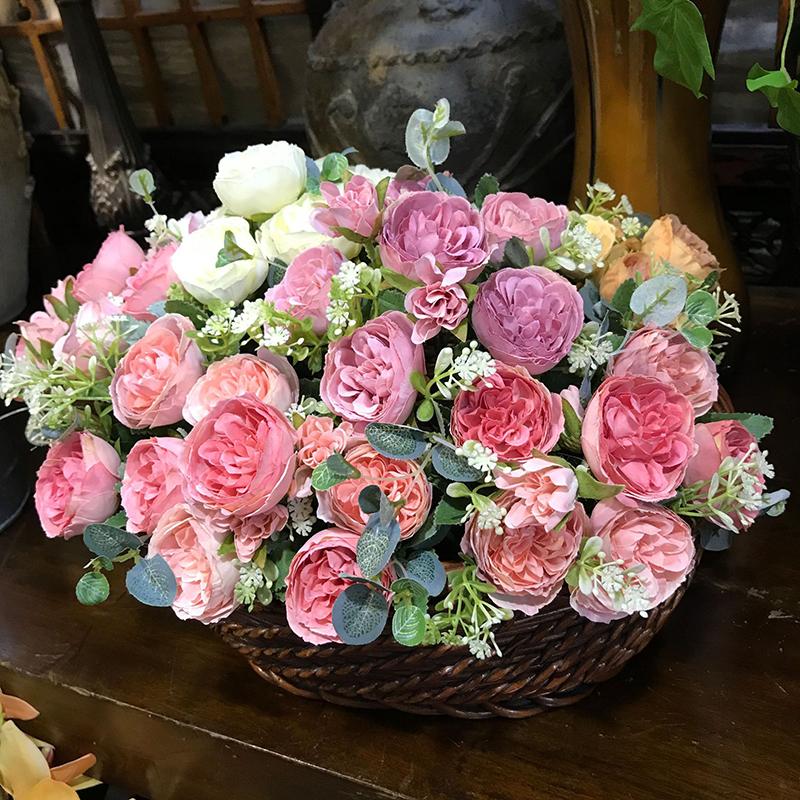 

Beautiful Vintage Austin Rose Artificial Silk Flowers bouquet flores home party wedding decoration mariage fake Flower peony, Pink