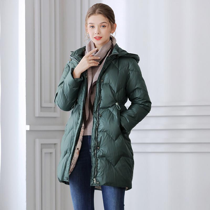 

Down Jacket Thickened 2020 Winter New Fashion Shiny Loose Straight And Slim Trend Keep Warm Mid-Length Coat For Women, Army green