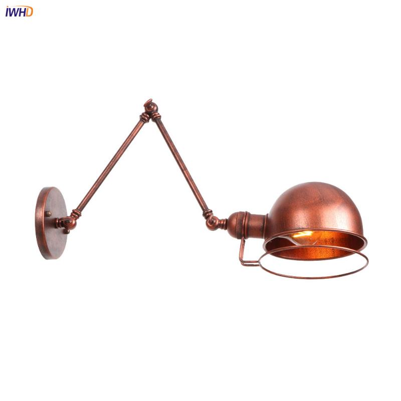 

IWHD Rust Edison Loft Style Industrial Wall Light Fixtures Home Lighting Vintage Wall Sconce Adjustable Swing Long Arm Lamp