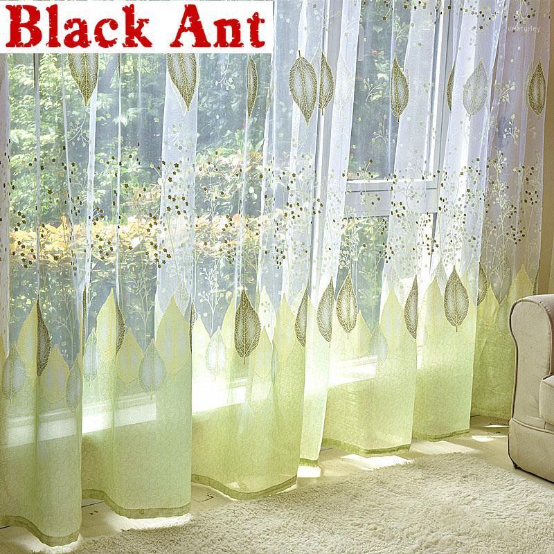 

Green Leaves Burnt-out Tulle Curtains Modern Bedroom Pastoral Sheer Voile Fabric Window Screen for Living room Kitchen X749#41, Leaves tulle
