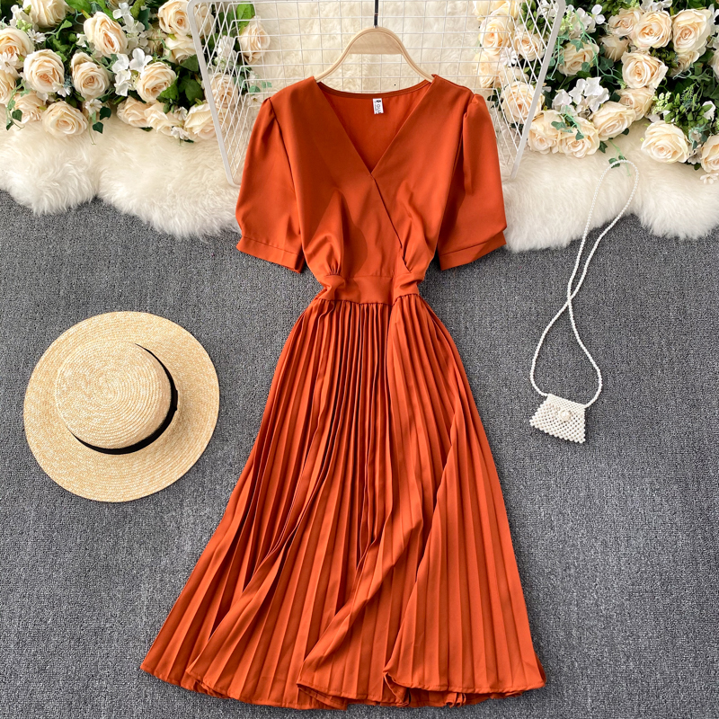 

2021 New Elegant female singiny solid summer neck puff line office fashion streetwear dress USPX, Green