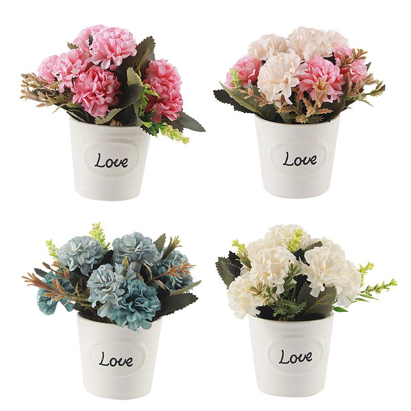

Artificial Hydrangea Flower Potted Plant Cloth Flowers Mini Nordic Iron Pot Ornaments for Home Wedding Party Decor, Deep pink