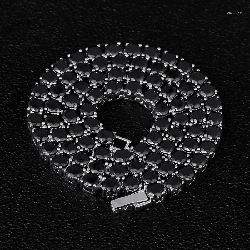

DNSCHIC Iced Out Tennis Necklace 5mm White Gold Chain Line with Black CZ for Men Women Hip Hop Jewelry Rapper Street Fashion1