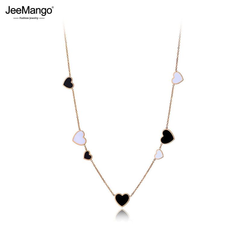 

JeeMango New Stainless Steel White/Black Glaze Love Heart Choker Necklaces For Women Girls Office Charm Pendant Necklace JN19220
