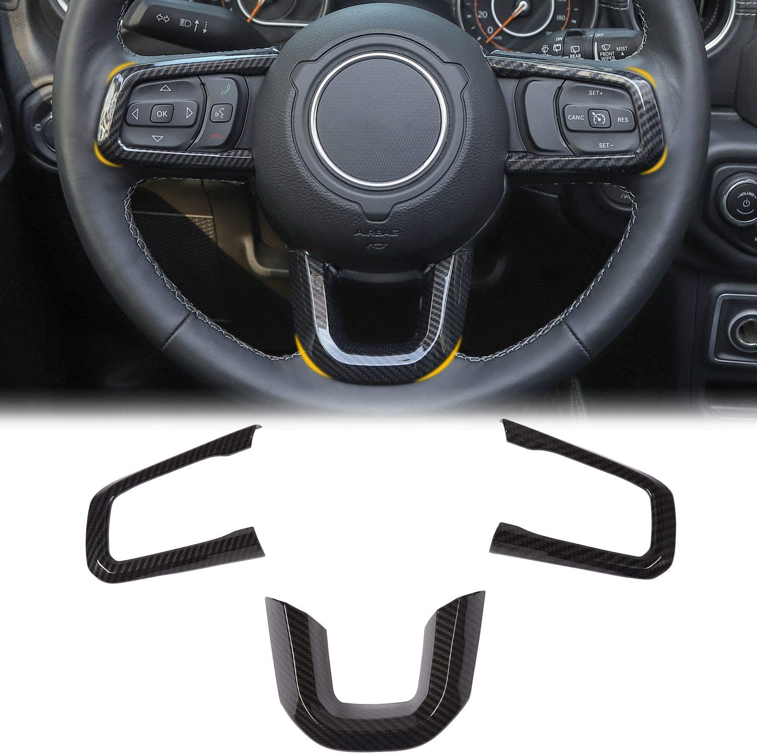 

Steering Wheel Covers Carbon Fiber Grain Trim for 2018-2020 Jeep Wrangler JL, for 2020 Jeep Gladiator JT, Interior Accessories,3PACK