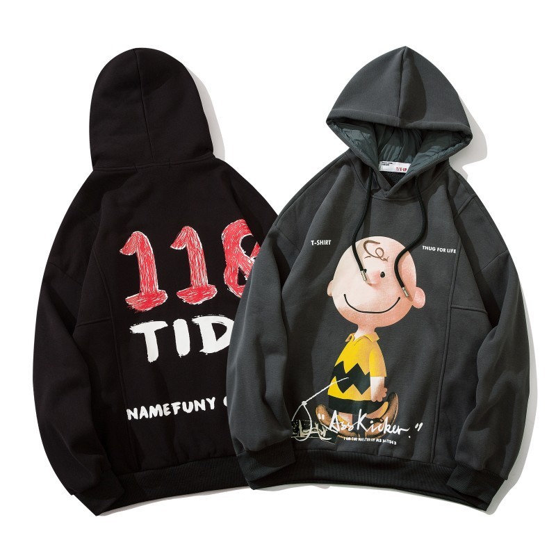 

High quality ins hot selling oversized man's Loose-tailed tide pullover's tendency hoodie, Black