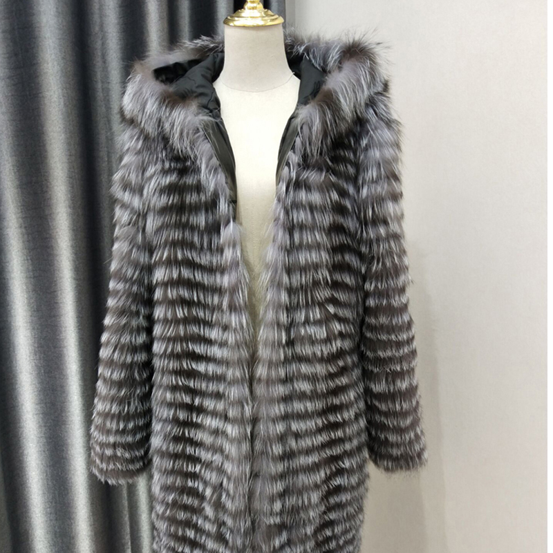 

Prata Raposa Real Das Mulheres Inverno Natural Casaco De Pele Outerwear Feminino Com Capuz Casacos Finos Xxis, Ordinary lining