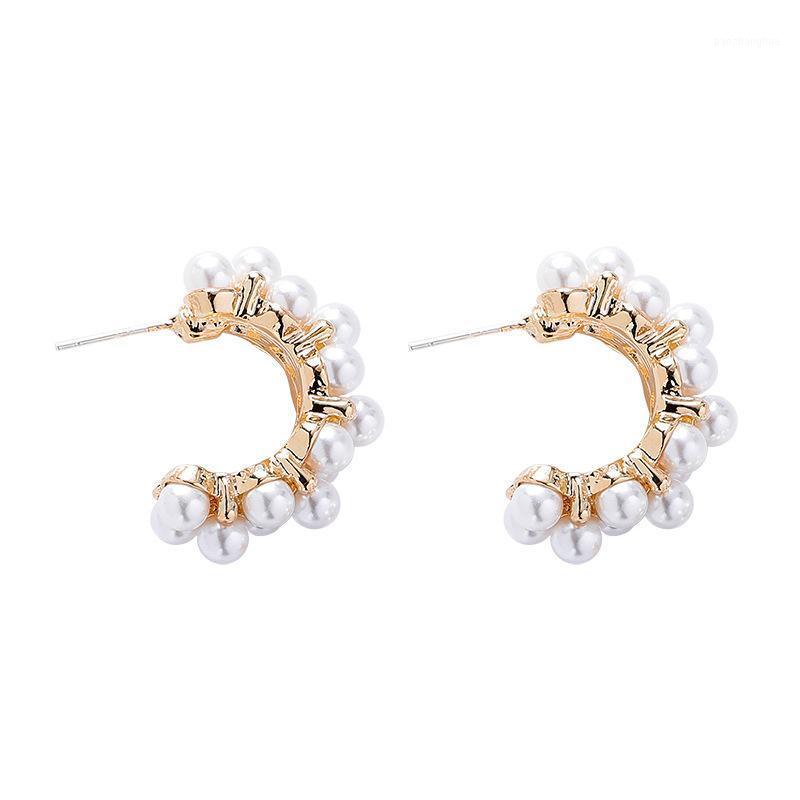 

SJCHO-115 Fashion Vintage Japan Korean Hoop Earrings For Women Handmade Sweet Simulated Pearl Circle Jewelry Pendientes Gift Stud, Golden;silver