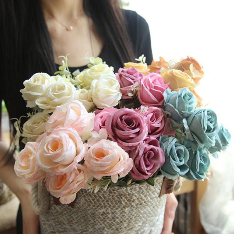 

Artificial Flower 6 Heads Rose Bunch DIY Bridal Bouquet Photography Props Wedding Bedroom Living Room Fake Flower