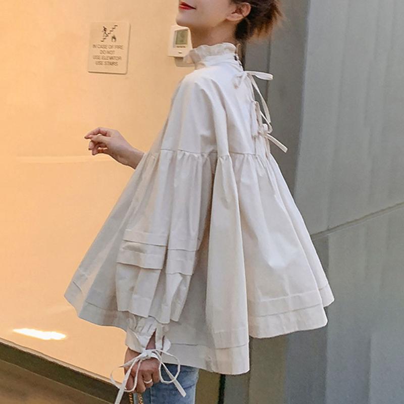 

Korean Style Woman Blouse Daily Elegant Buff Bow Loose Causal Shirts 2020 Summer Bohemian High Street Beach Femme Fashion Tops, Beige