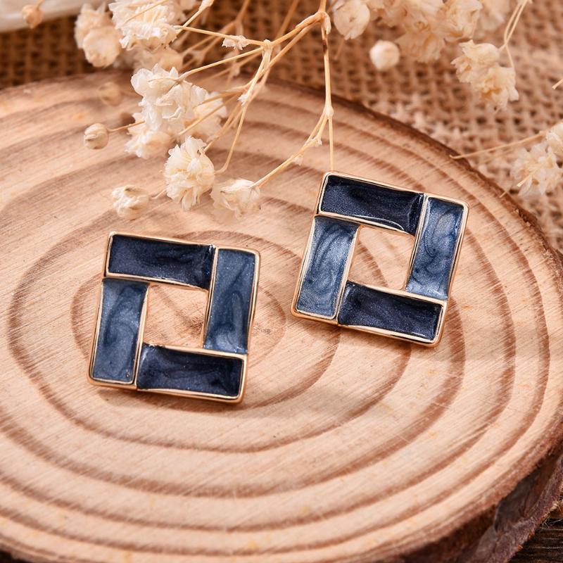 

Stud Vintage Drip Glaze Square Boho Earrings Female Creative Geometric Fashion Bohemia Contrast Jewelry