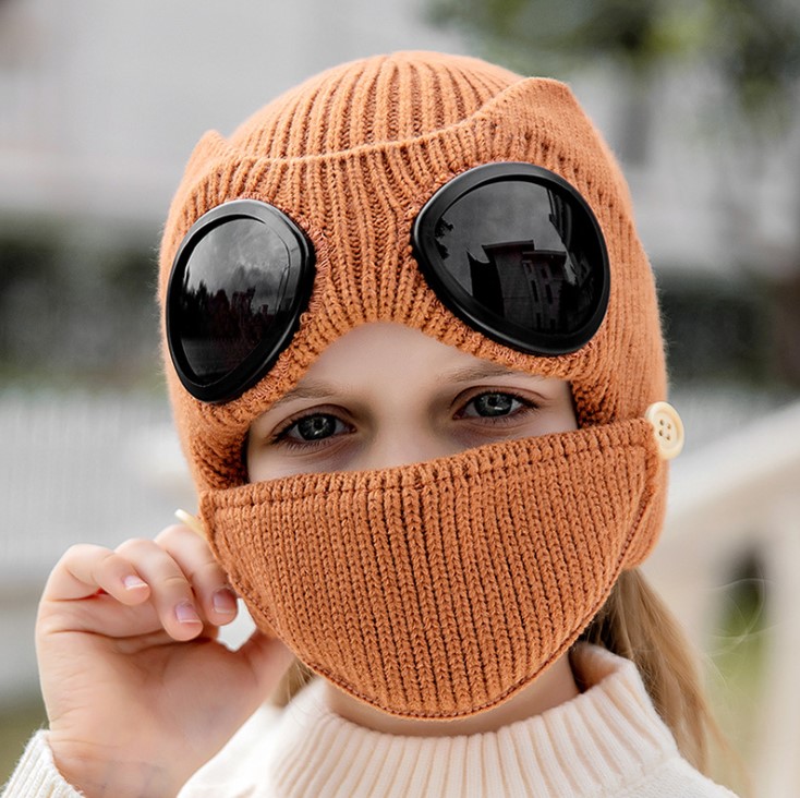 

Boys Girls Winter Hat Outdoor Windproof Glasses with Mask Winter Hats Ear Protection Cap Kids Warm Hats Caps, Blue