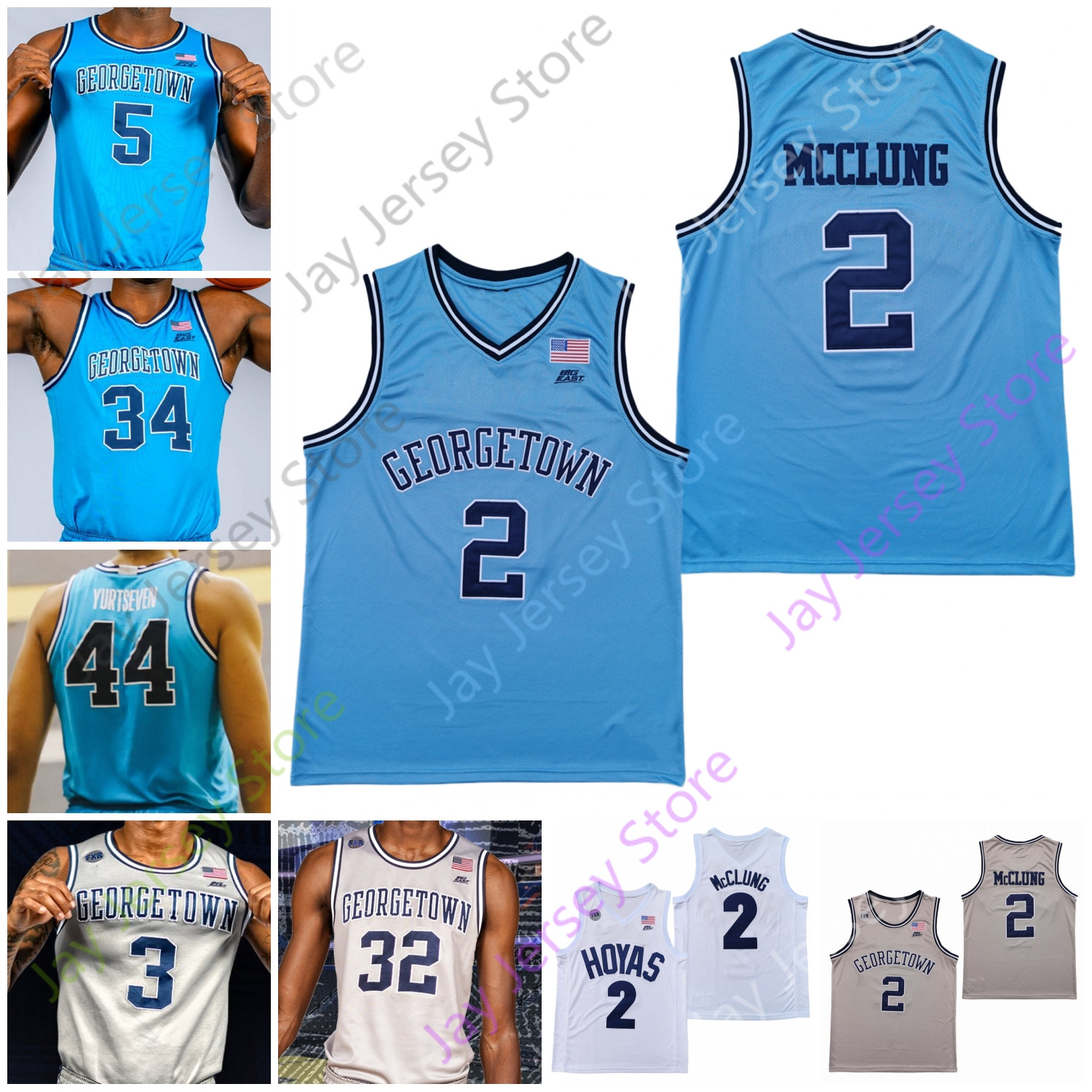 

Georgetown Hoyas Basketball Jersey NCAA College Omer Yurtseven James Akinjo Mac McClung Jamorko Pickett Josh LeBlanc Jagan Mosely, Baby blue