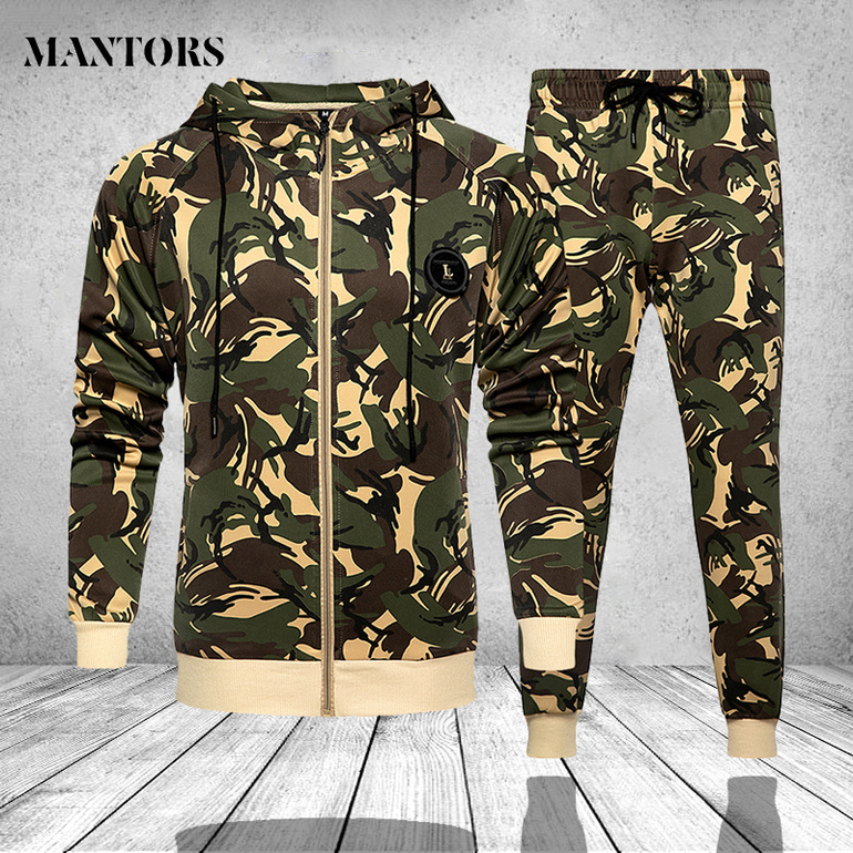 

Fashion Mens Tracksuit Autumn Casual Zipper Men Jackets Sets Camouflage Hoodies Sweatpants Male Track Suit Sportswear Plus Size kg-517, Tz58jm khaki