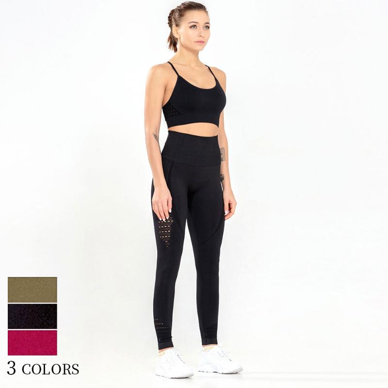 

3 Color 2 Piece Set Seamless Knitted Jacquard Stretch Beauty Back Yoga Suit Women Two Piece Sports Fitness Slim Yoga Suit, Black