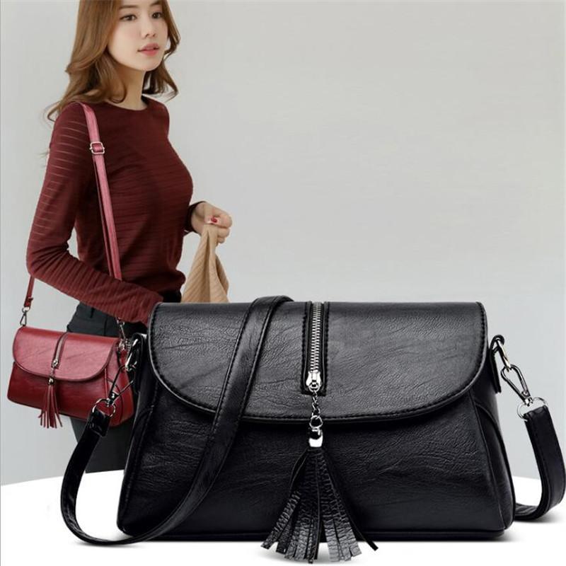 

The new diagonal bag simple large-capacity handbag all-match soft leather tassel Female Traval Casual Shoulder Bag, Photo color1