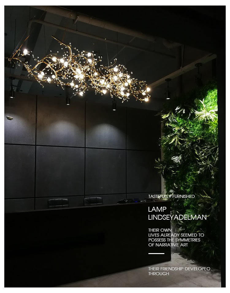 

Post-modern Hotel Restaurant Gold Chrome Brance Gypsophila Pendant Light Creative Firefly Crystal Caffee Chandelier LED