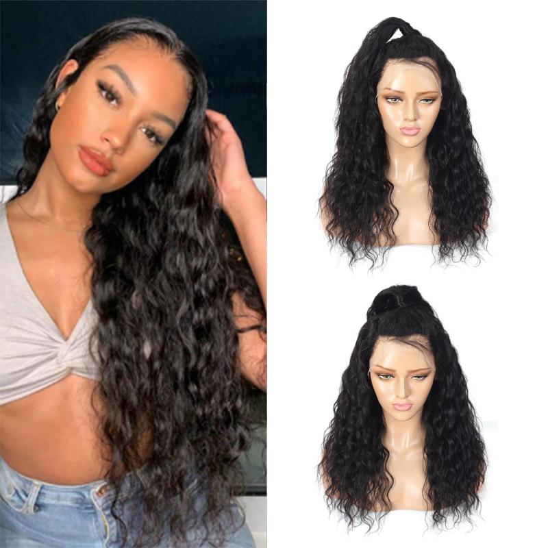 

Water Wave Wig Lace Front Wig 13x4 Lace Closure Curly Human Hair Wigs 180 Remy Human Hair Wigs Front 8-32inch, Natural color
