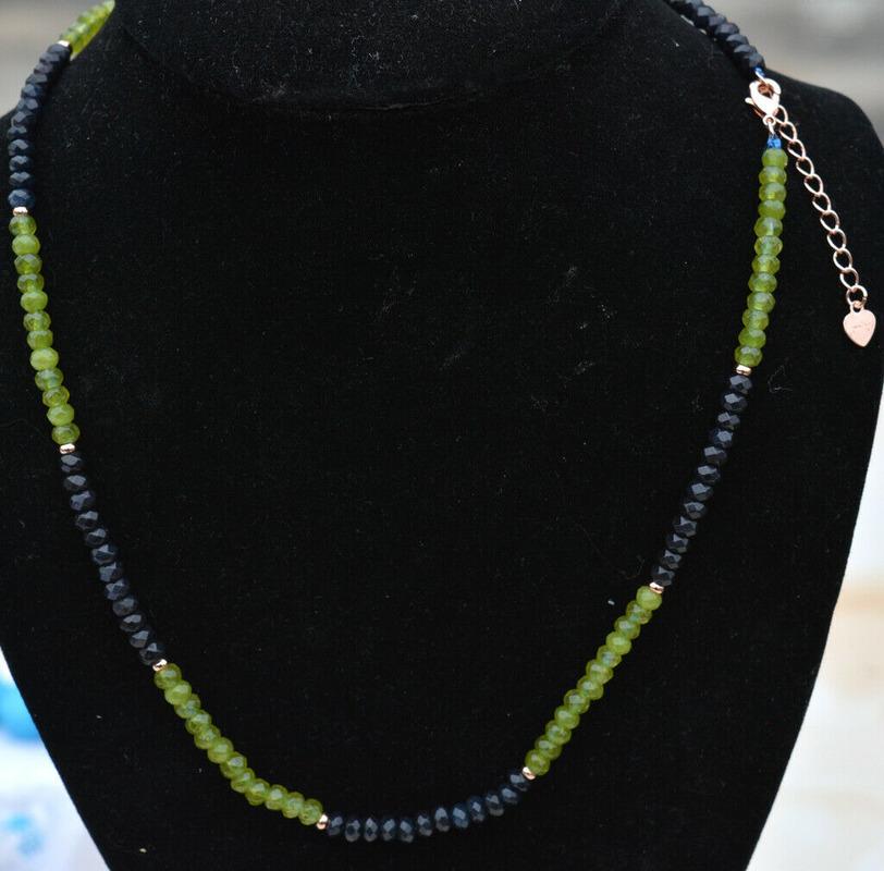 

New 2x4mm Faceted Olivine black jade Rondelle Gemstone Beads Necklace 18
