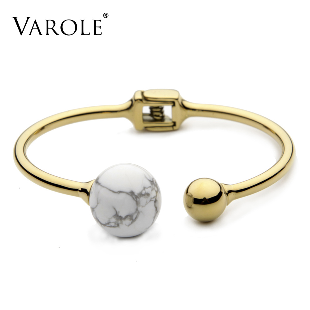 

VAROLE Fashion Bangle for Women Bracelets & Bangles Jewelry Pulsera Bracelet for Women with Beautiful Turquoise Ball