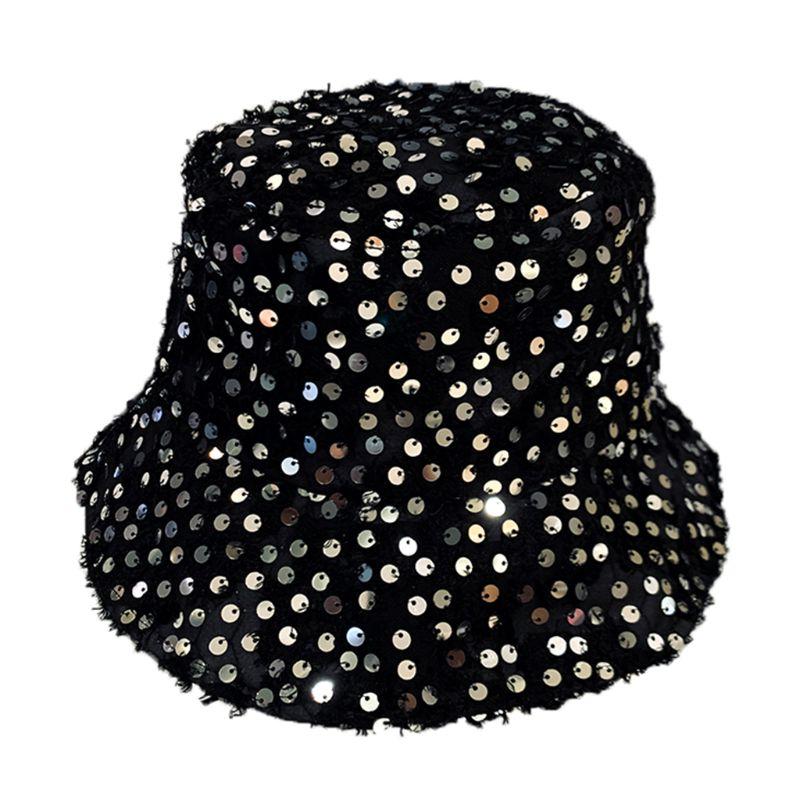 

Women Summer Sunscreen Bucket Hat Glitter Sequins Feather Tassels Wide Brim Breathable Packable Beach Fisherman Cap, Black