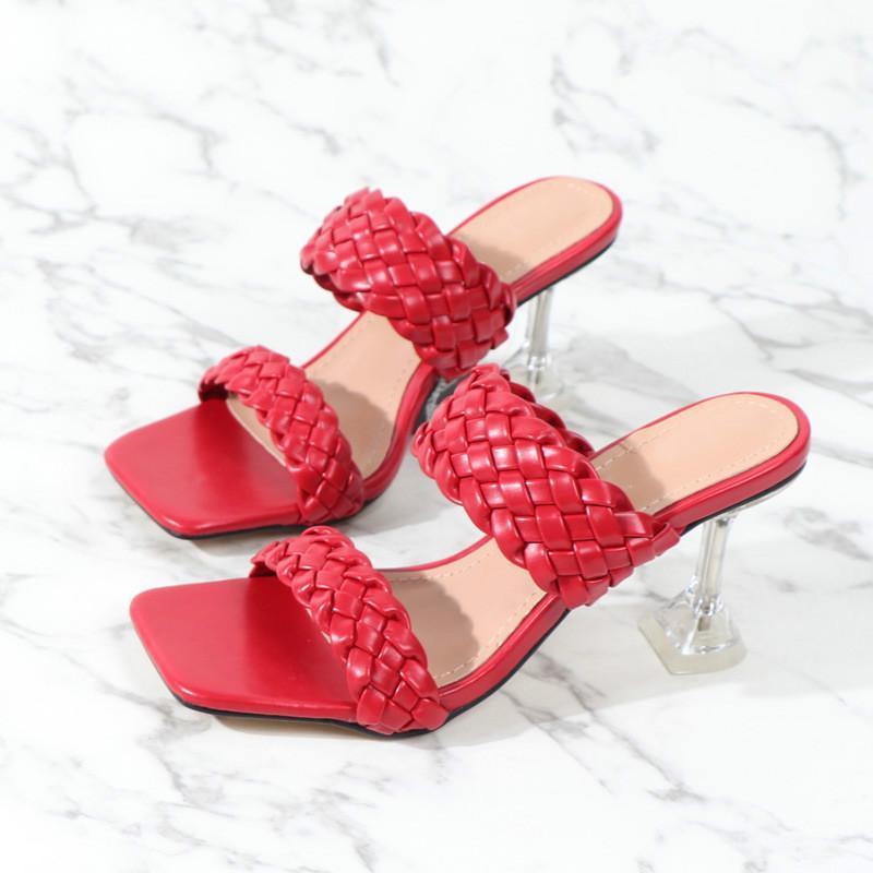 

2021 New Summer Pumps High Heel Women Sandals Braided Belt Stiletto Set Toe Lightweight Large Size Sexy Red Ladies Party Shoes1, Black