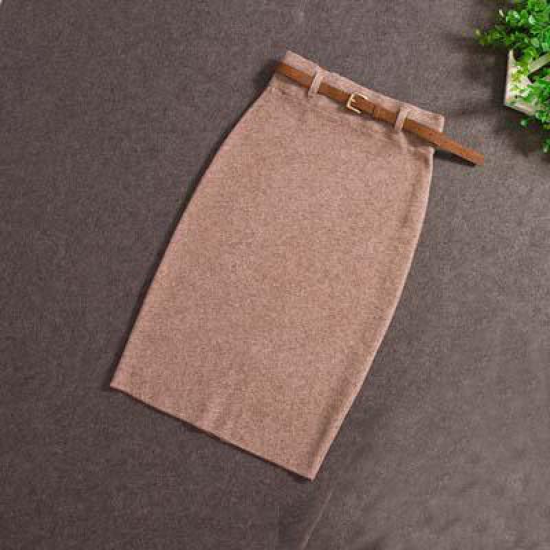 

USWMIE Autumn Winter Casual Women Waist Knee-length Knitted Pencil Skirt Elegant Slim Long High Quality Skirts Split Y200326, Yellow