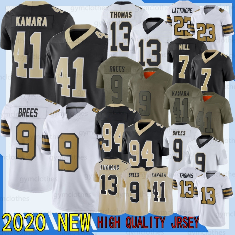 

9 Drew Brees 2 Jameis Winston New Football Jerseys 41 Alvin Kamara 13 Michael Thomas 7 Taysom Hill 23 Marshon Lattimore 94 Cameron 88 Dez 2021 jersye short sleeve, Black