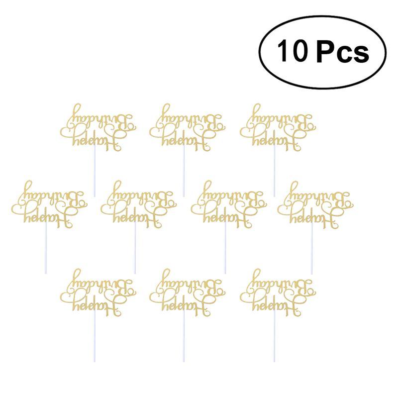 

10 Pcs Dessert Cake Decorations Wooden Happy Birthday Cake Topper Creative Party Supplies