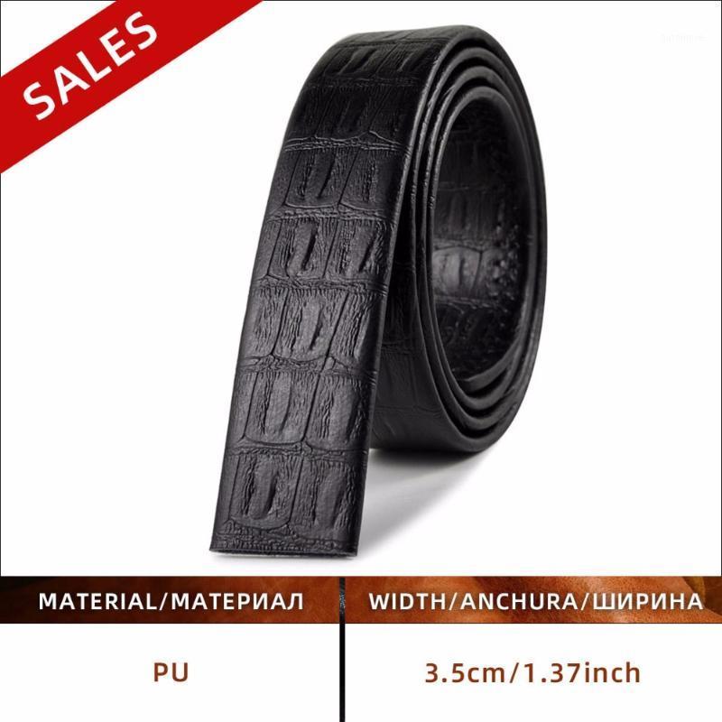 

No Buckle 3.5cm Wide Real Genuine Leather Belt Without Automatic Buckle Strap Belts Men High Quality1, Black