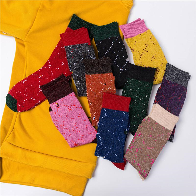 

Popular Style Stockings Female Fashion Letter Tall Stockings Cotton Personality Tinselgold Socks Show Thin Style College Stack Socks, See details