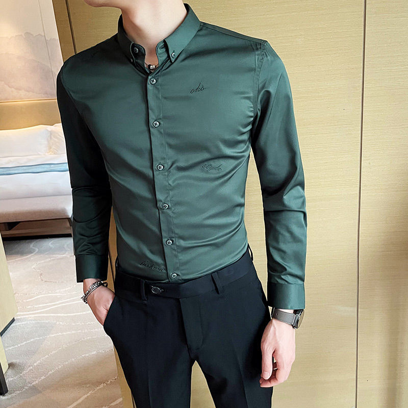 

New Men's 2021 Spring Winter Fine British Style Embroidered Letter Shirt Fashion Young Clothes M-5xl VTOM, Black