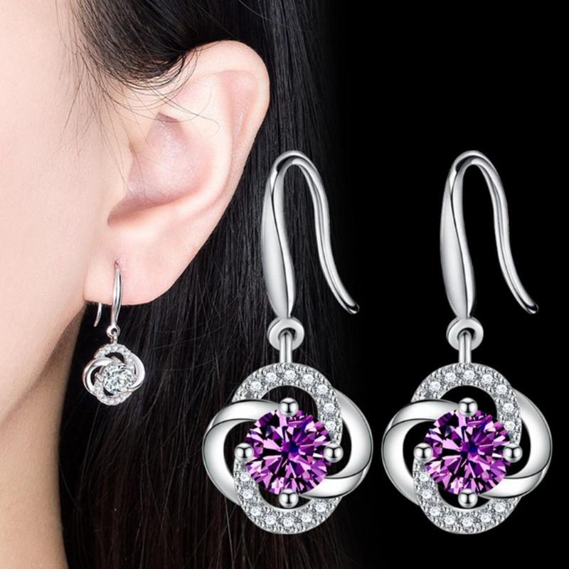 

NEHZY 925 Sterling Silver New Women's Fashion Jewelry Purple Crystal Zircon Flower Four-leaf Clover Long Tassel Earrings