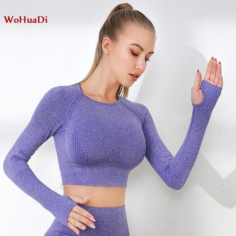 

WOHUADI 2020 new yoga crop top long sleeve fitness clothes for women Seamless fitness Gym Sexy slim fit shirts for running1, Black