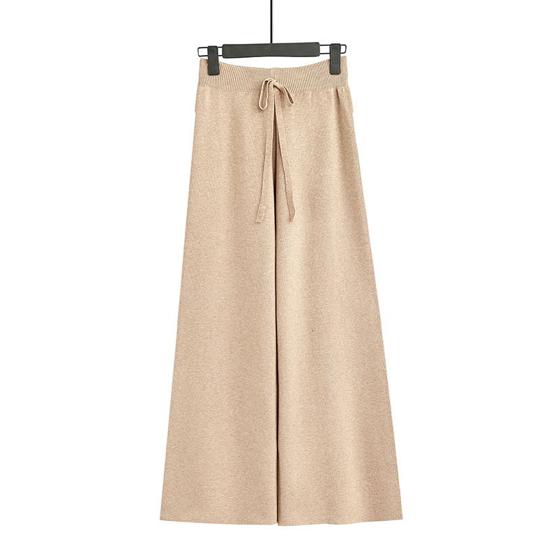 

2021 New Stylish Fall Winter Knit Sweater Pants Drawstring Casual Loose Long Straight Trousers Women High Waist Plaid Pant 86h6, Khaki