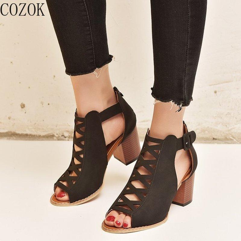 

Women's Classic Sandals Personalized Shoe Upper Design Fish Mouth Open Toe Women's Sandals Casual All-match1, Black