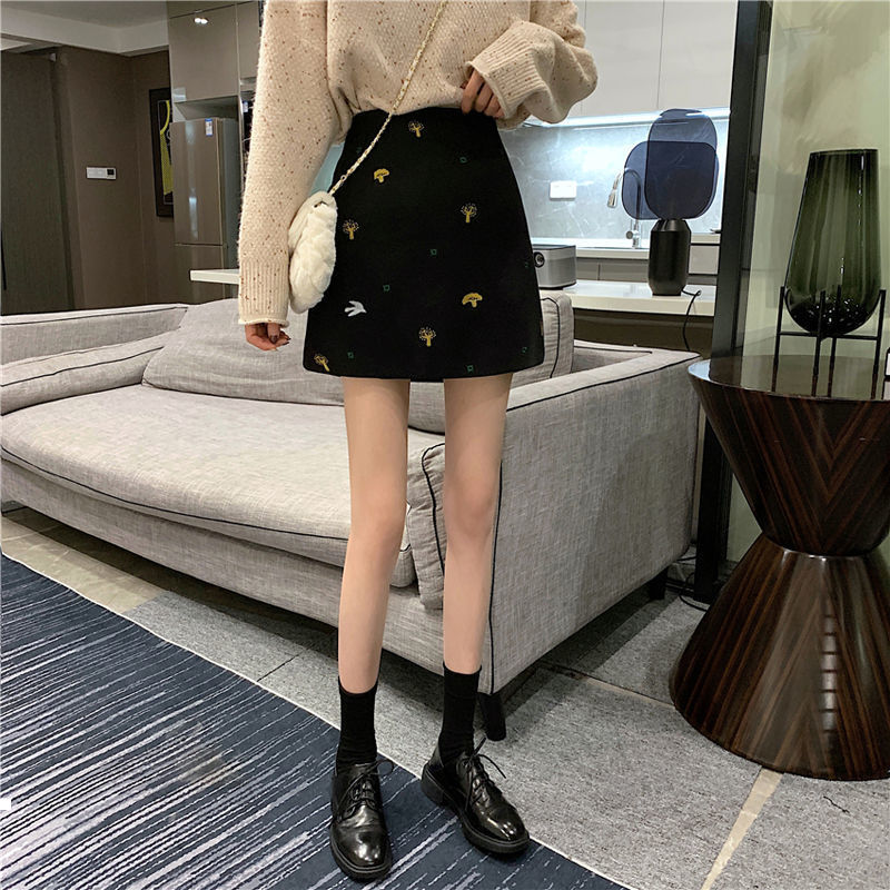 

New autumn 2021 winter women of thin wool skirts vintage embroidered line skirt high quality y363 UXKQ, Heise