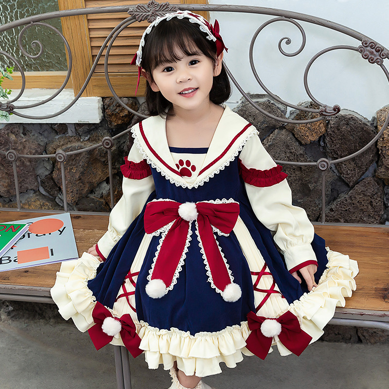 

Lolita Princess Girl Dress Christmas Kids Dress Spring Autumn Winter Girl Kawaii Wedding Dress Ball Gown Party Vestido Size 2 3 4 5 6 7 8 9T, Wine red
