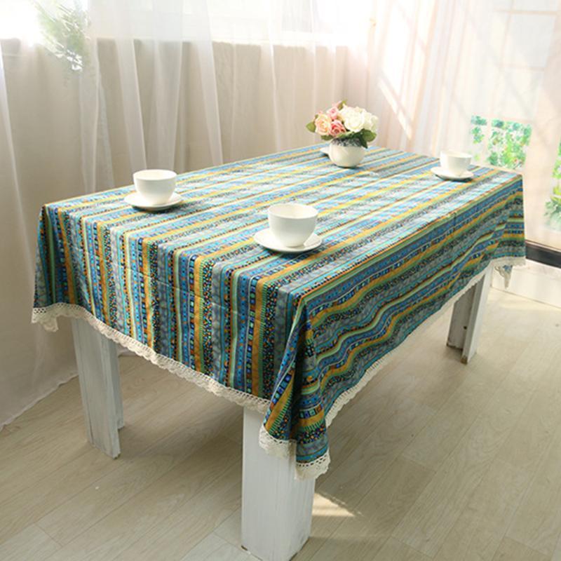 

Rectangular square National Wind Bohemia Cotton Linen Tablecloths Table Cloth cover Spliced Lace diy Wedding Party decoration1, Red