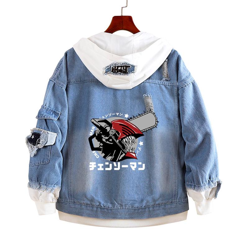 

Men's Jackets Anime Chainsaw Man Cosplay Costume Unisex Woman Causal Demin Coat Pochita Printed Hooded Jacket Autumn Spring Patchwork, Black;brown