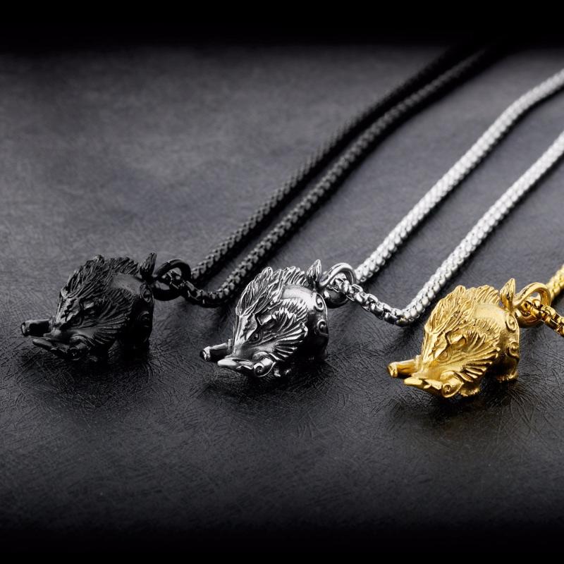 

Hip Hop Rock Celtics Wild Boar Men Pendant Necklace 316L Stainless Steel Animal Jewelry Gold Black Color