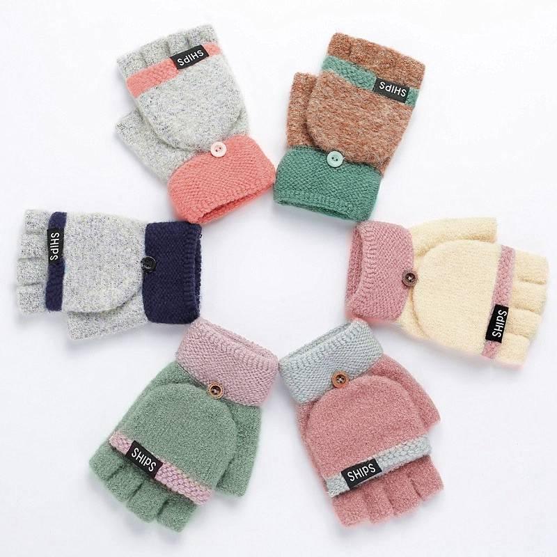 

Womens Fingerless Half Capped 2 in 1 Gloves Ladies Winter Warm Knitted Mittens