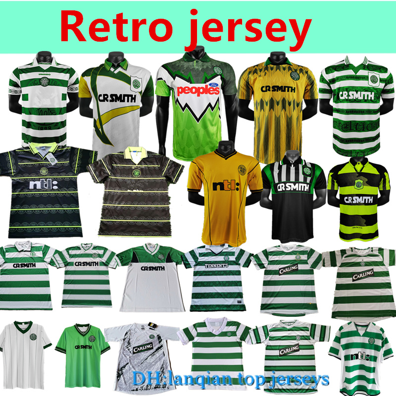 

Celtic 1980 85 86 87 89 1996 97 98 99LARSSON MORAVCIK 2000 01 02 03 04 Celtic retro soccer jerseys 2005 06 07Classic Vintage football shirts, Black;yellow