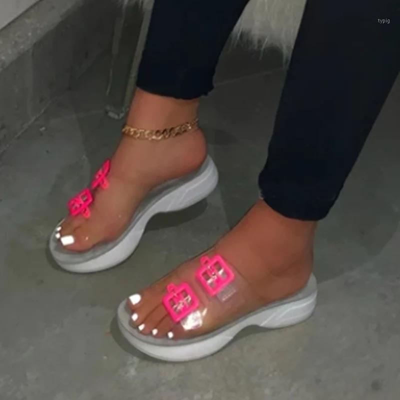 

2020 Summer Women Platform Slippers Transparent Jelly Sandals Clear Open Toe Flat Slides Outdoor Ladies Shoes Female Flip Flops1, Pink