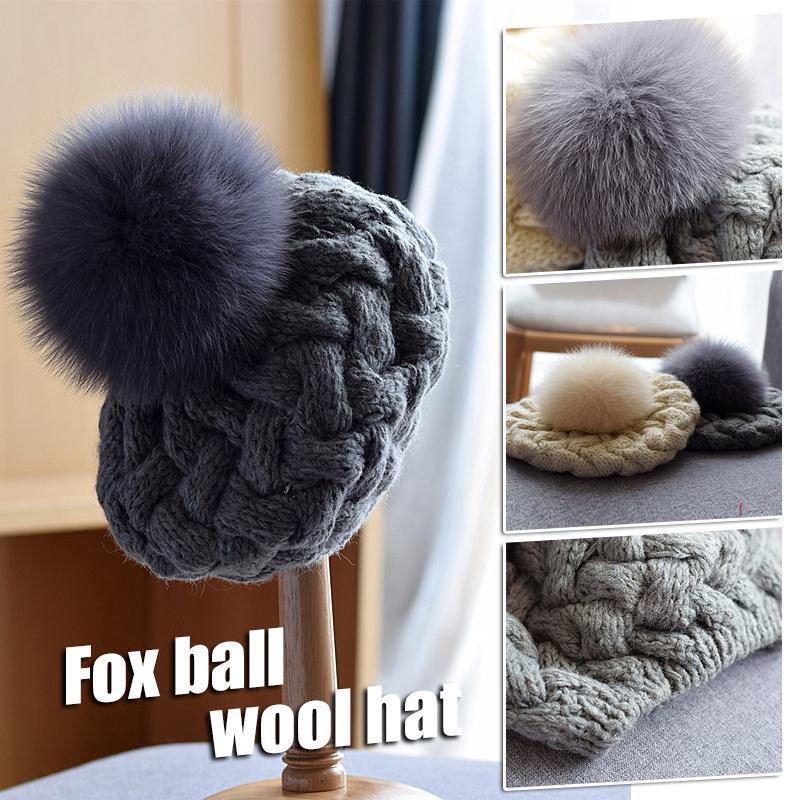 

Autumn Winter Knitted Hats Women's Warm Fur Ball Wool Beret Soft Fur Pompom Beret Hats1, 02