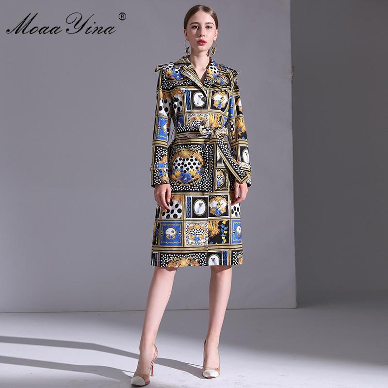 

MoaaYina Fashion Designer Windbreaker Overcoat Autumn winter Women Long sleeve Vintage Plaid Floral Print Keep warm Overcoat, Camel