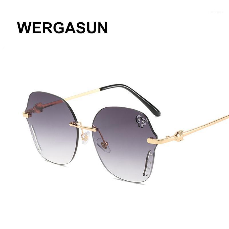 

Sunglasses WERGASUN Luxury Vintage Rimless Women Brand Designer Oversized Female Sun Glasses For Lady Mirror Shades1