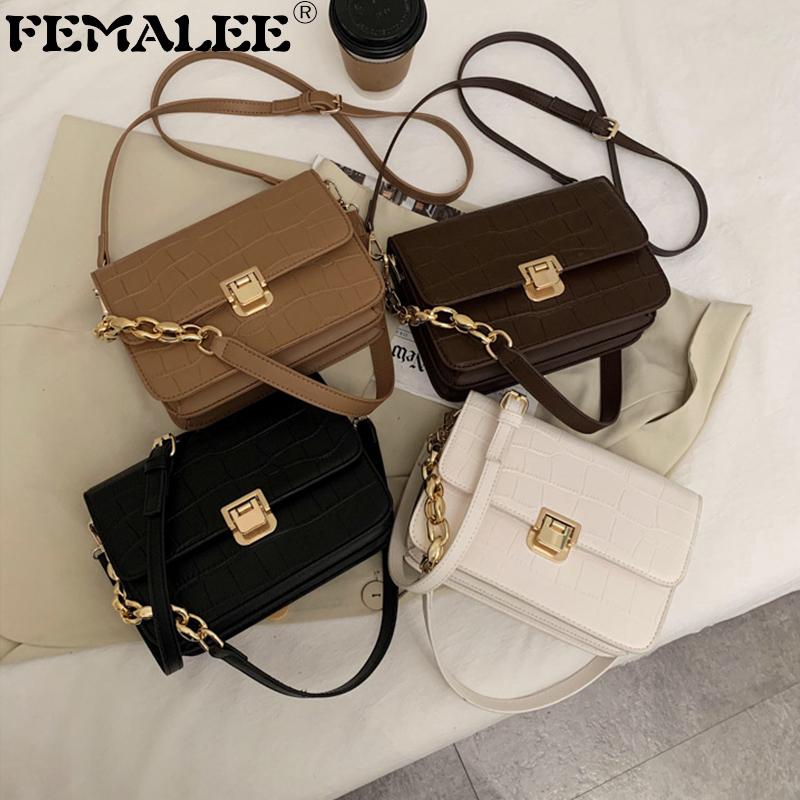 

Simple Stone Pattern Designer Women Armpit Bags Vintage PU Leather Crossbody Bag High Sense Lady Small Square Handbag Clutch Sac, Black